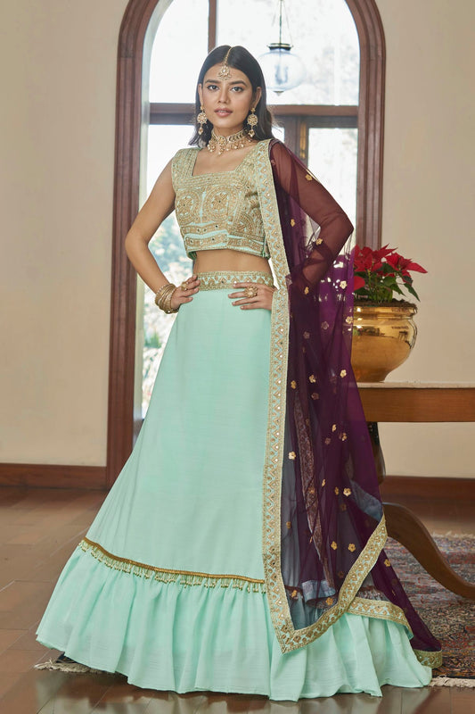 Titan Silk Designer Lehenga Choli In Aqua Blue Colour