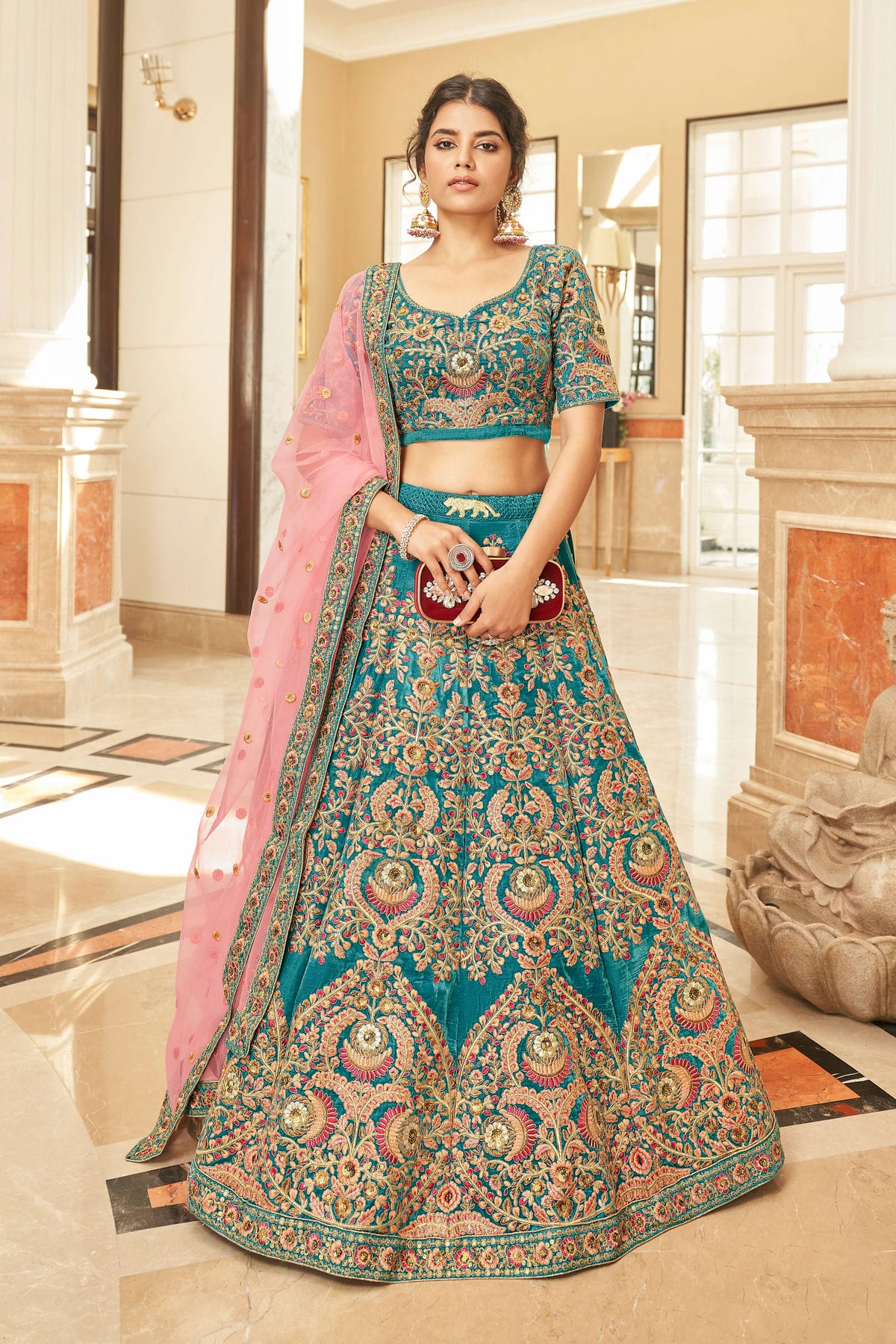 Velvet Embroidery A Line Lehenga Choli