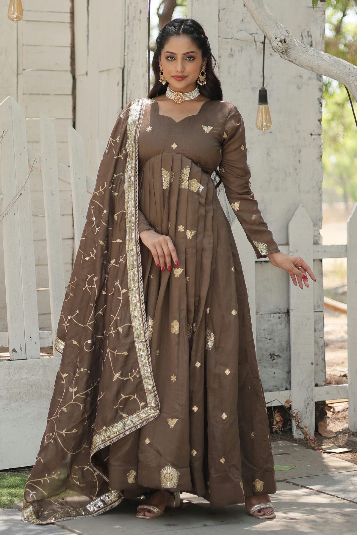 Vichitra Shimmer Readymade Long Gown