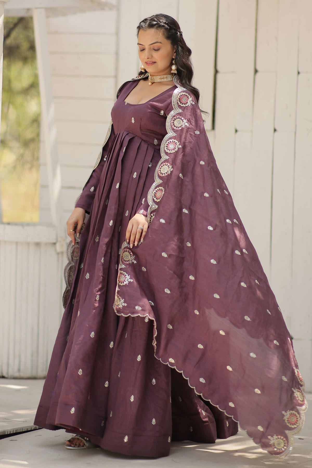 Vichitra Shimmer Readymade Long Gown