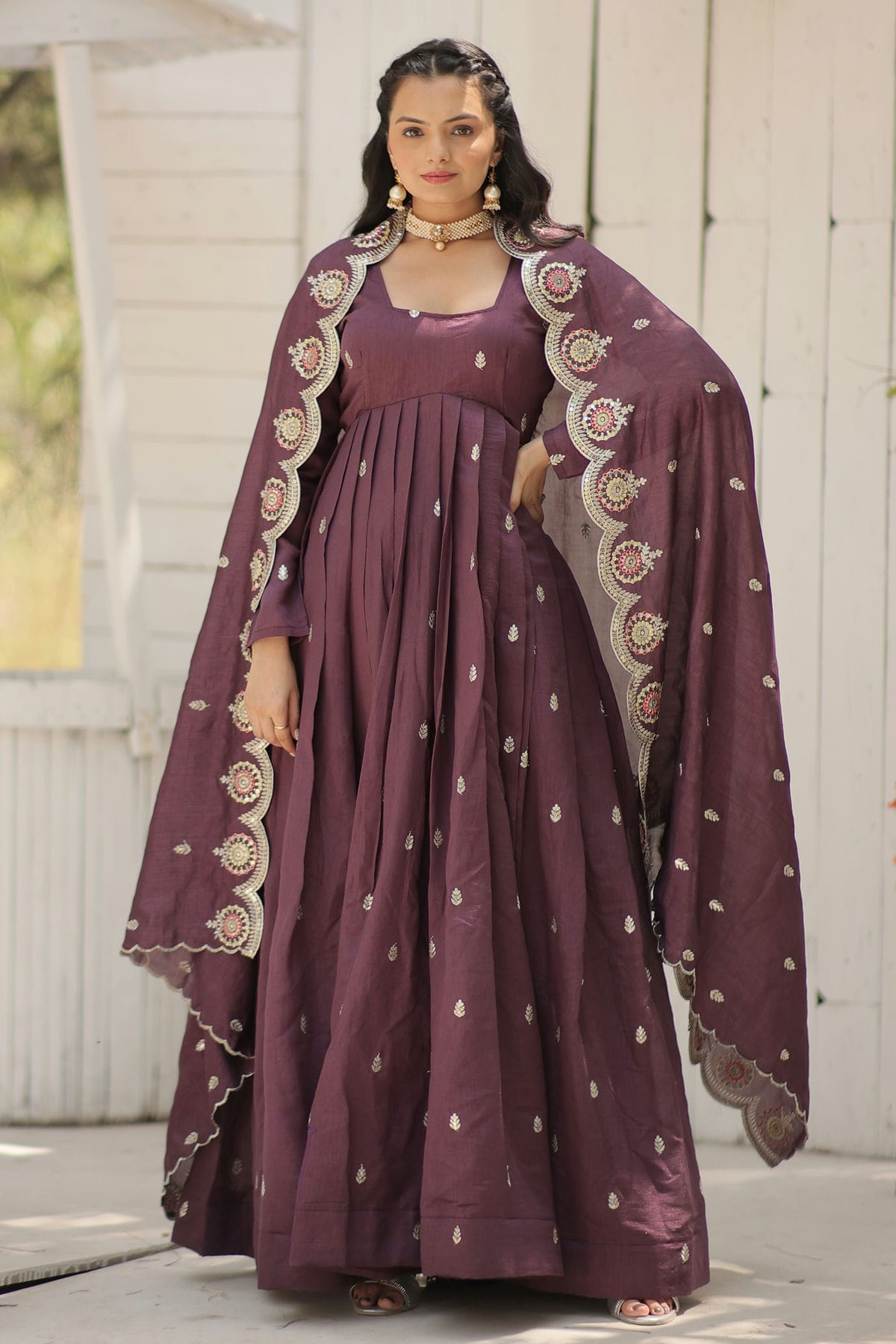 Vichitra Shimmer Readymade Long Gown