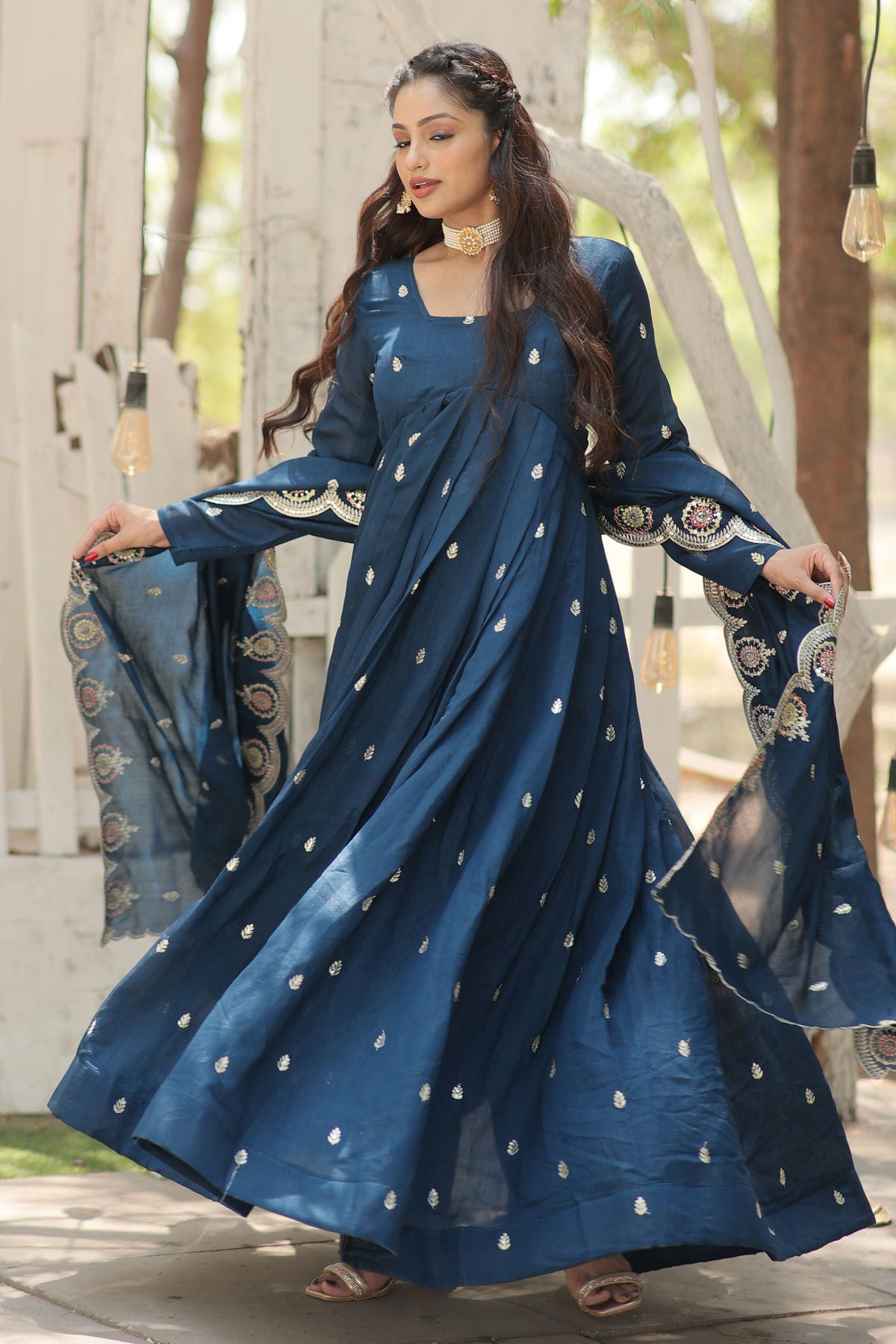 Vichitra Shimmer Readymade Long Gown