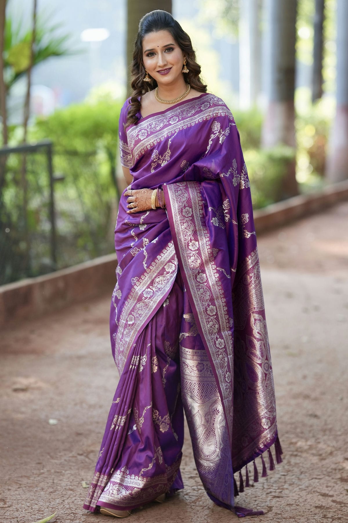 Violet Colour Banarasi Silk Traditional Saree