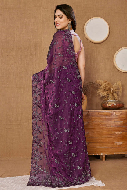 Violet Colour Burberry Saree