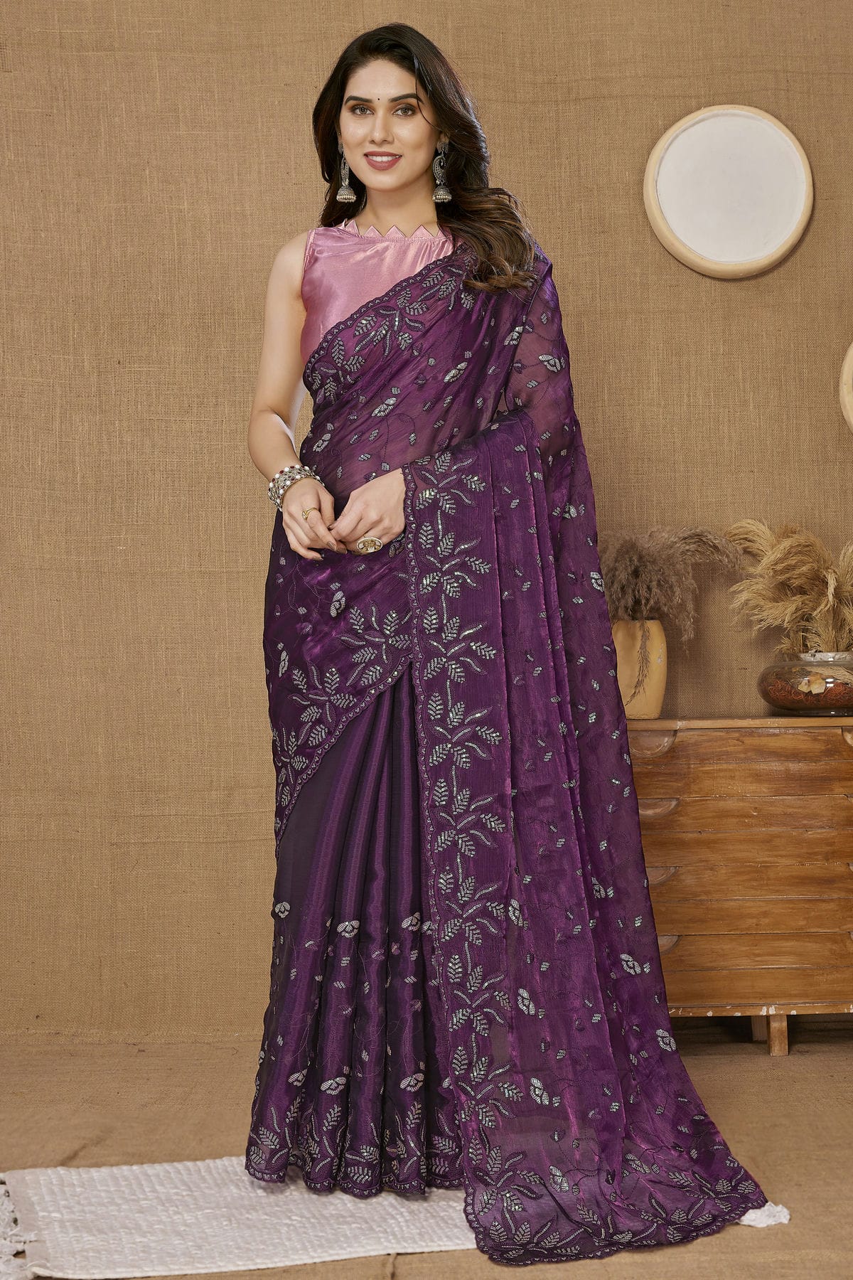 Violet Colour Burberry Saree