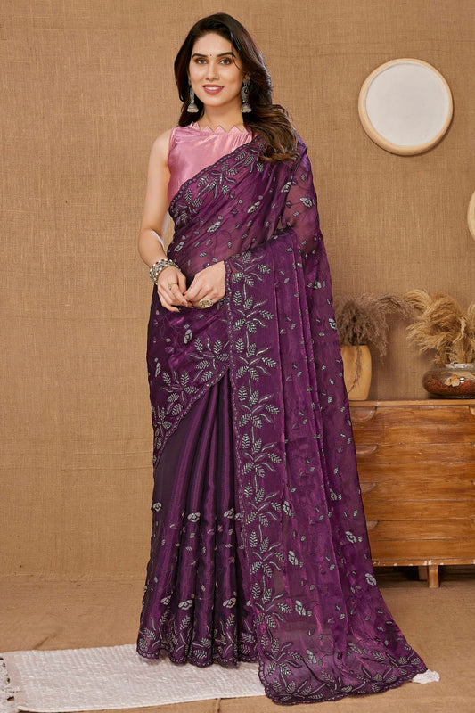 Violet Colour Burberry Saree