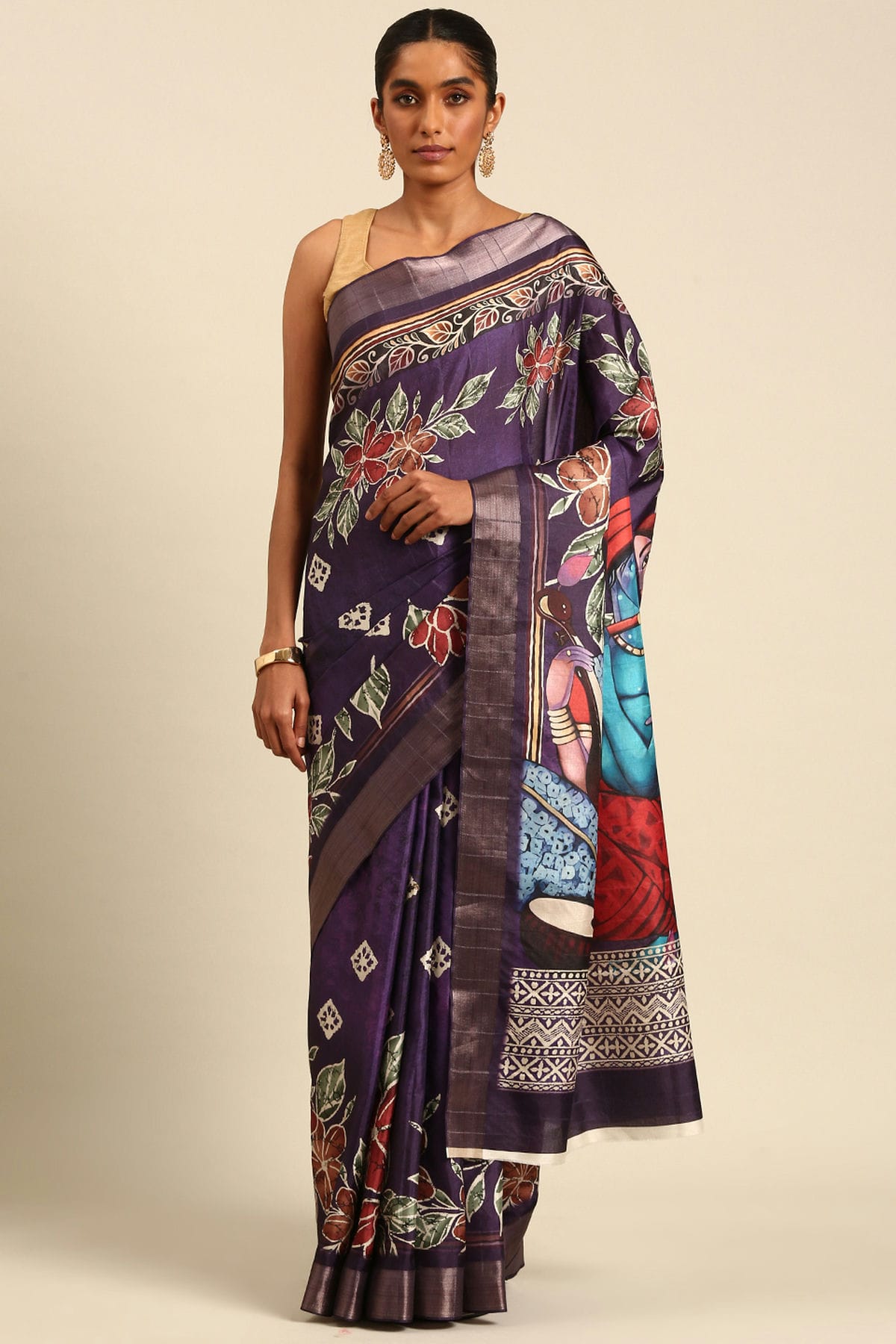 Violet Colour Cotton Printed Saree