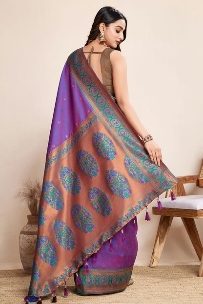 Violet Colour Jacquard Silk Traditional Saree