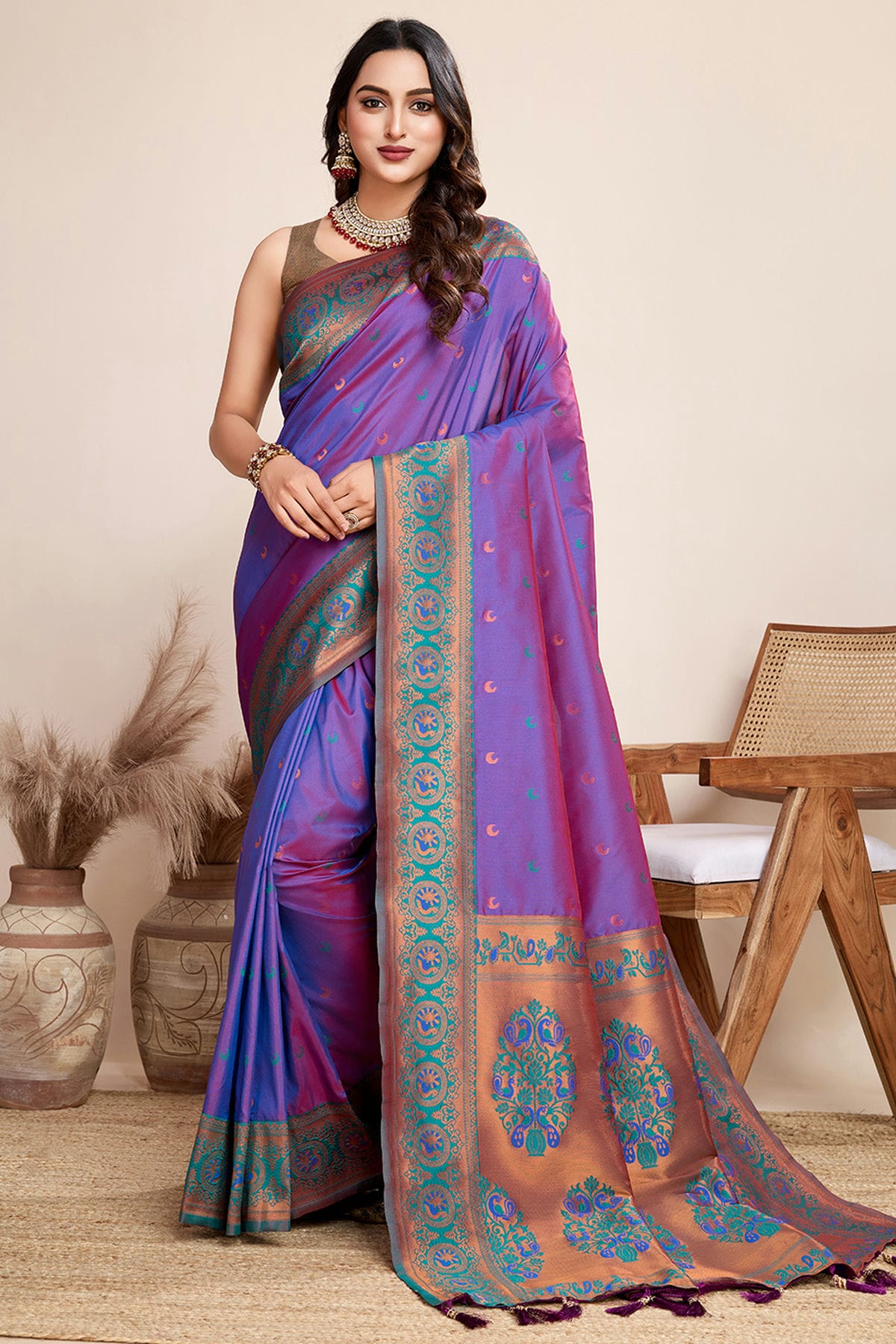 Violet Colour Jacquard Silk Traditional Saree