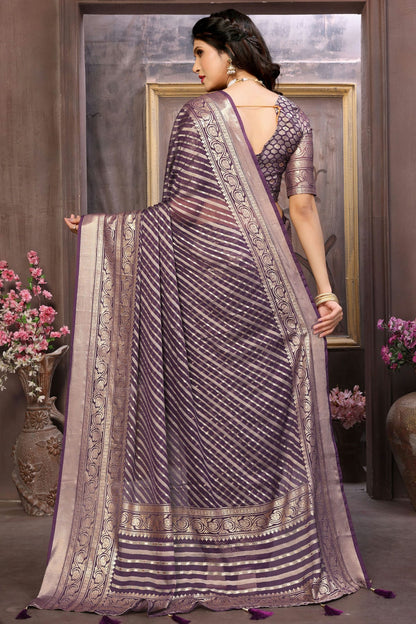 Violet Colour Moss Brasso Traditional Saree