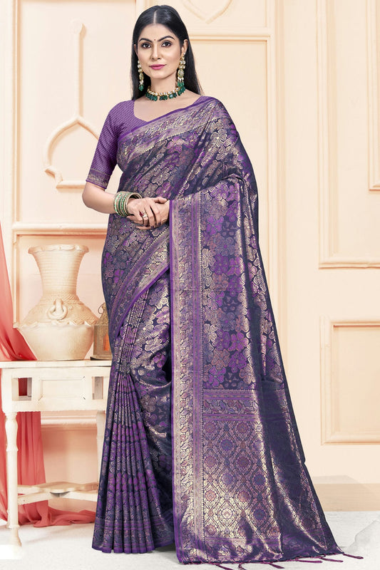 Violet Colour Satin Silk Traditional Saree