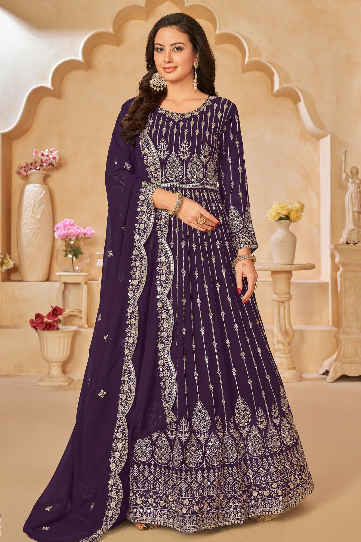 Violet Colour Semi Stitched Faux Georgette Anarkali Suit