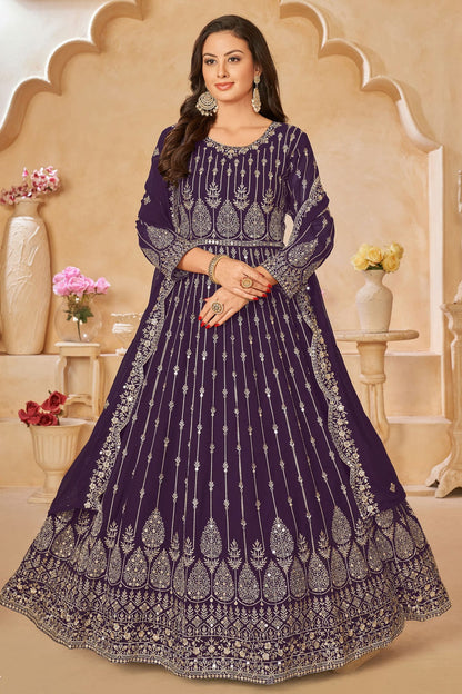 Violet Colour Semi Stitched Faux Georgette Anarkali Suit