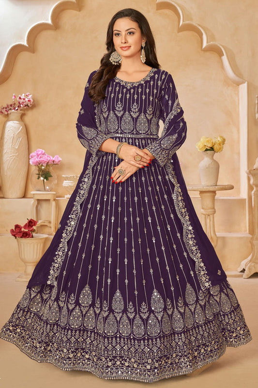 Violet Colour Semi Stitched Faux Georgette Anarkali Suit