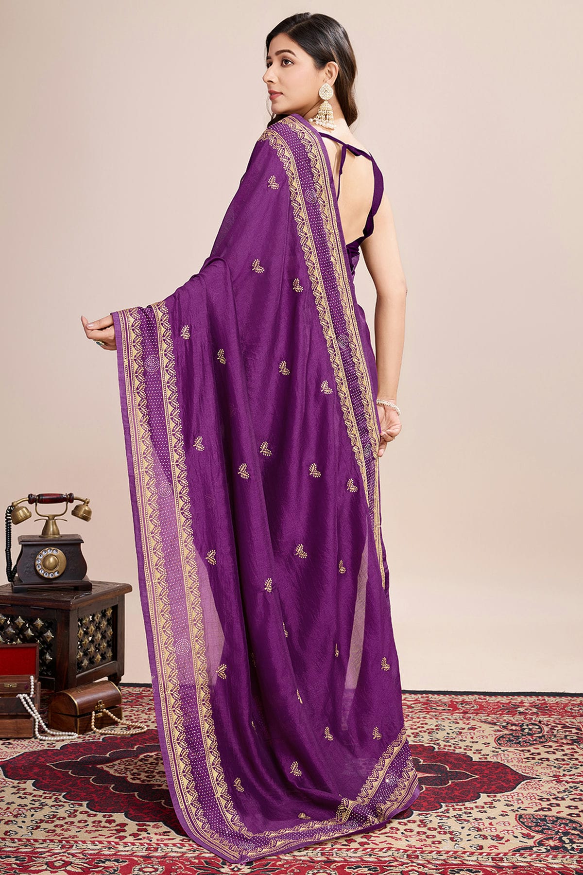 Violet Colour Vichitra Silk Designer Saree