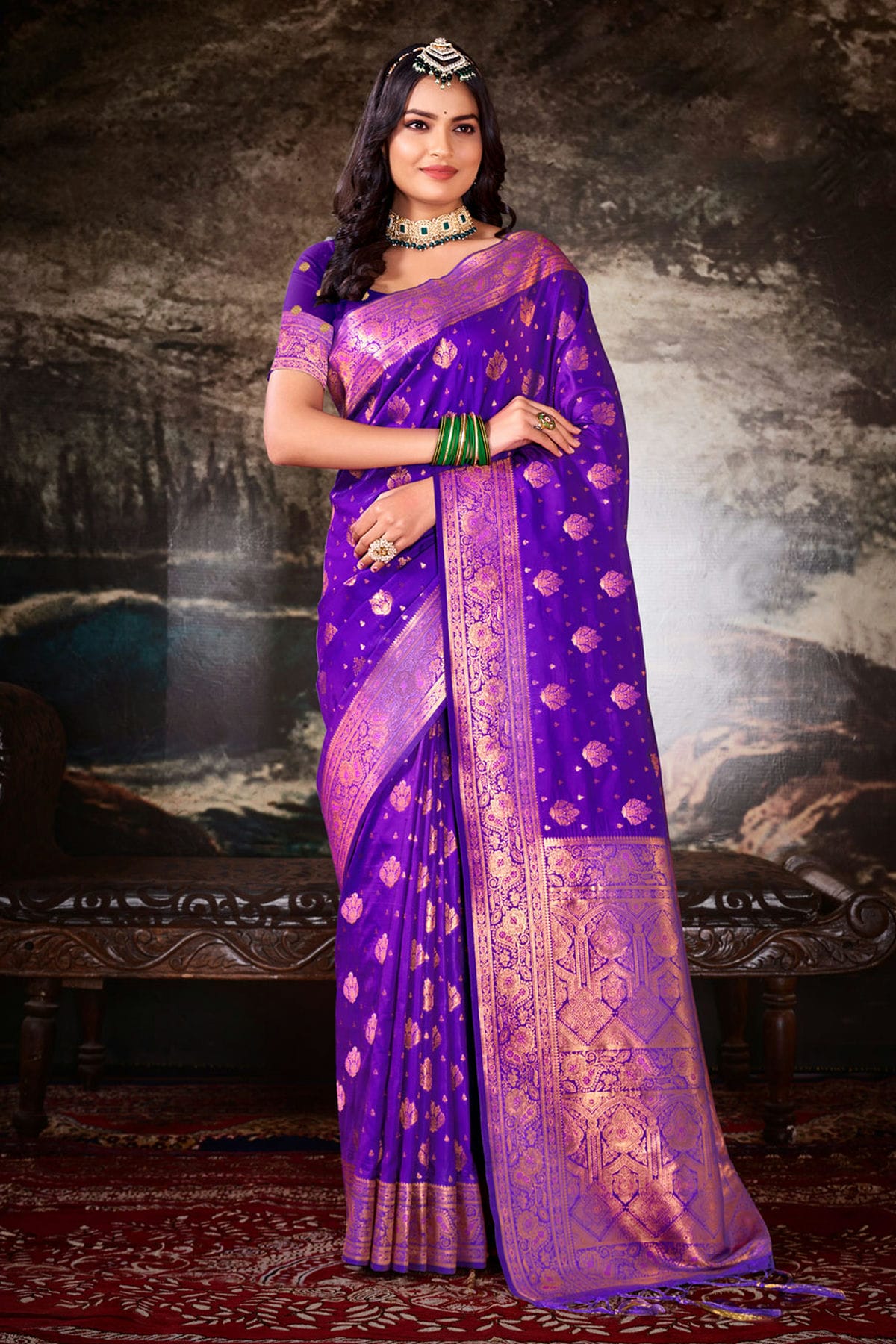 Violet Colour Woven Work Silk Saree