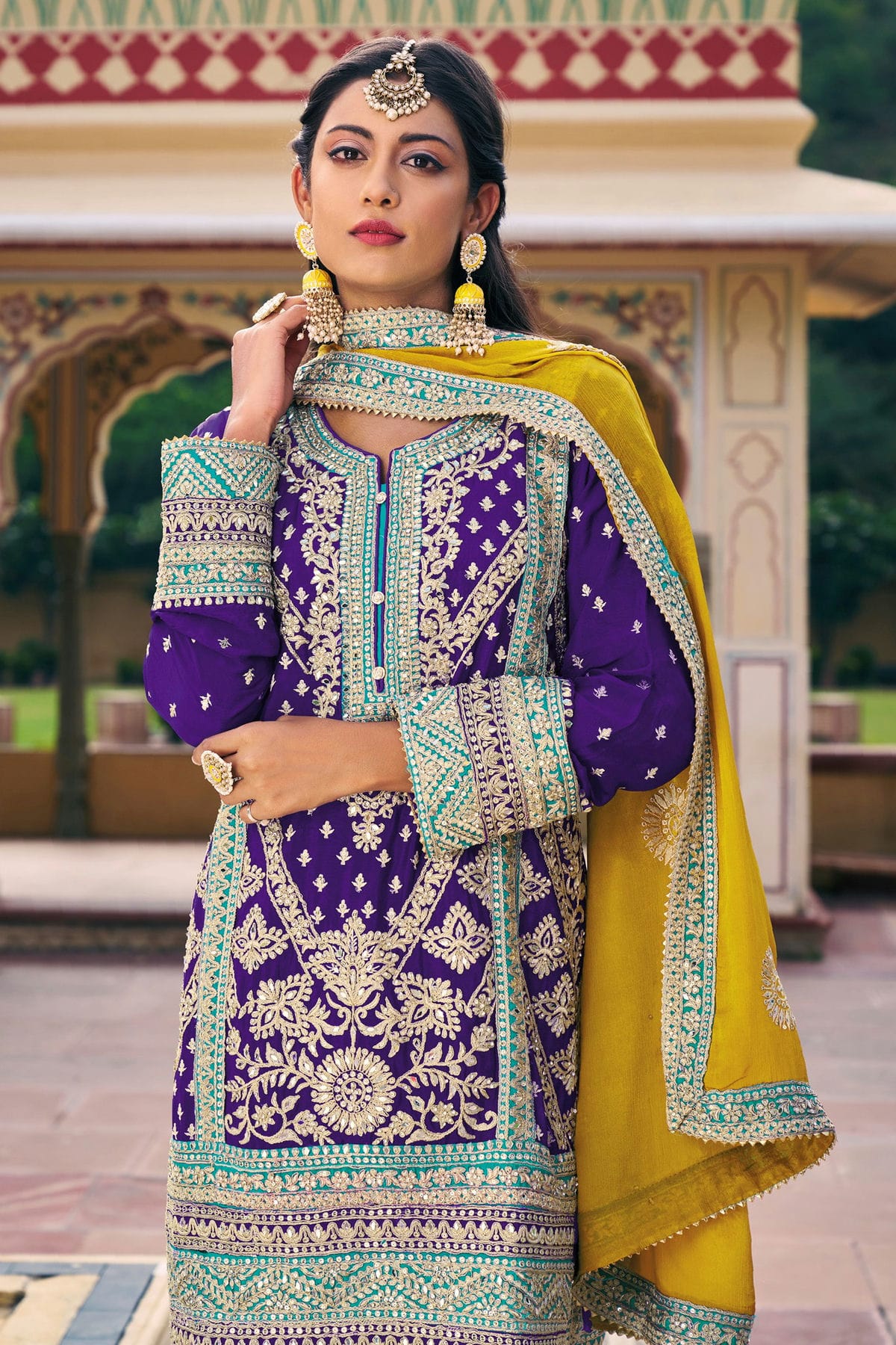 Voilet Colour Chinon Pakistani Suit