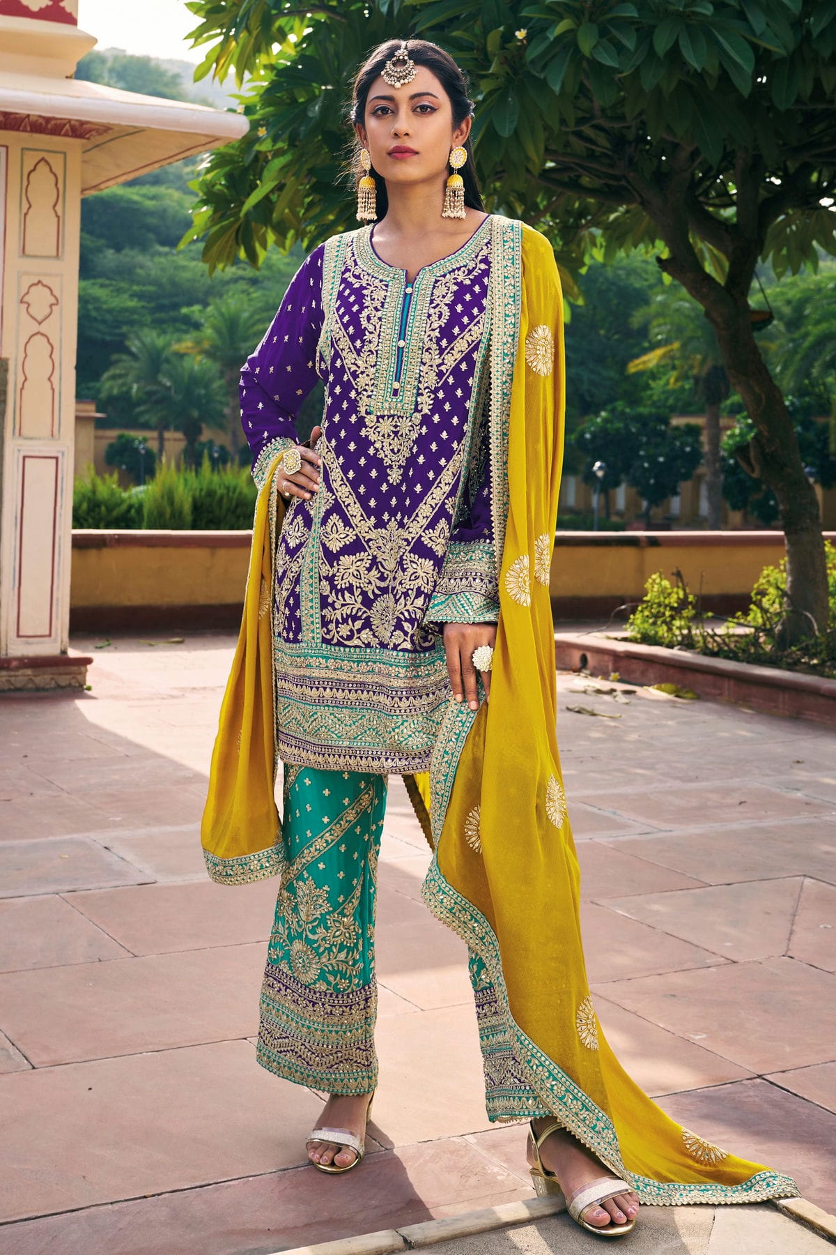 Voilet Colour Chinon Pakistani Suit