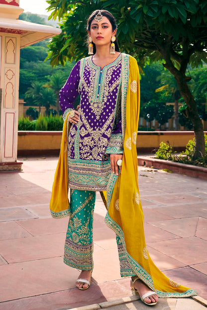 Voilet Colour Chinon Pakistani Suit