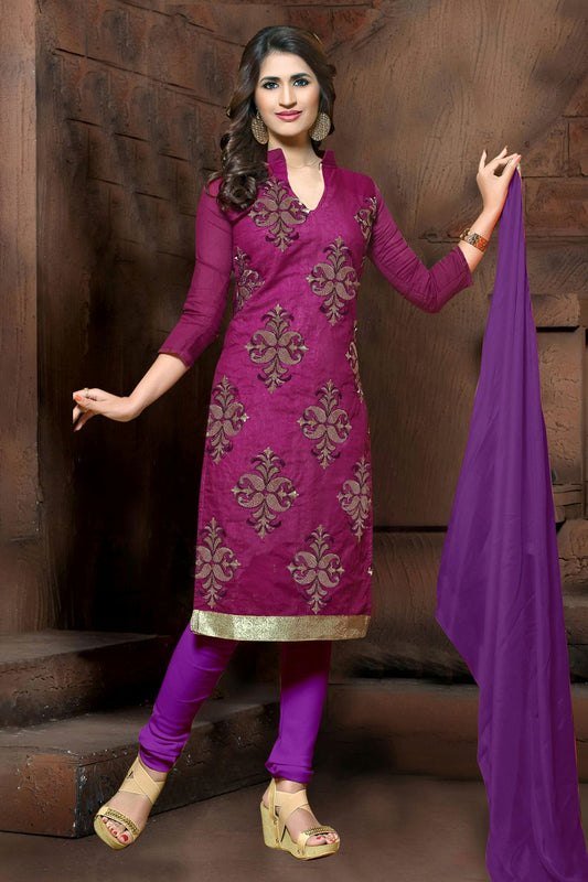 Voilet Colour Unstitched Modal Cotton Churidar Suit