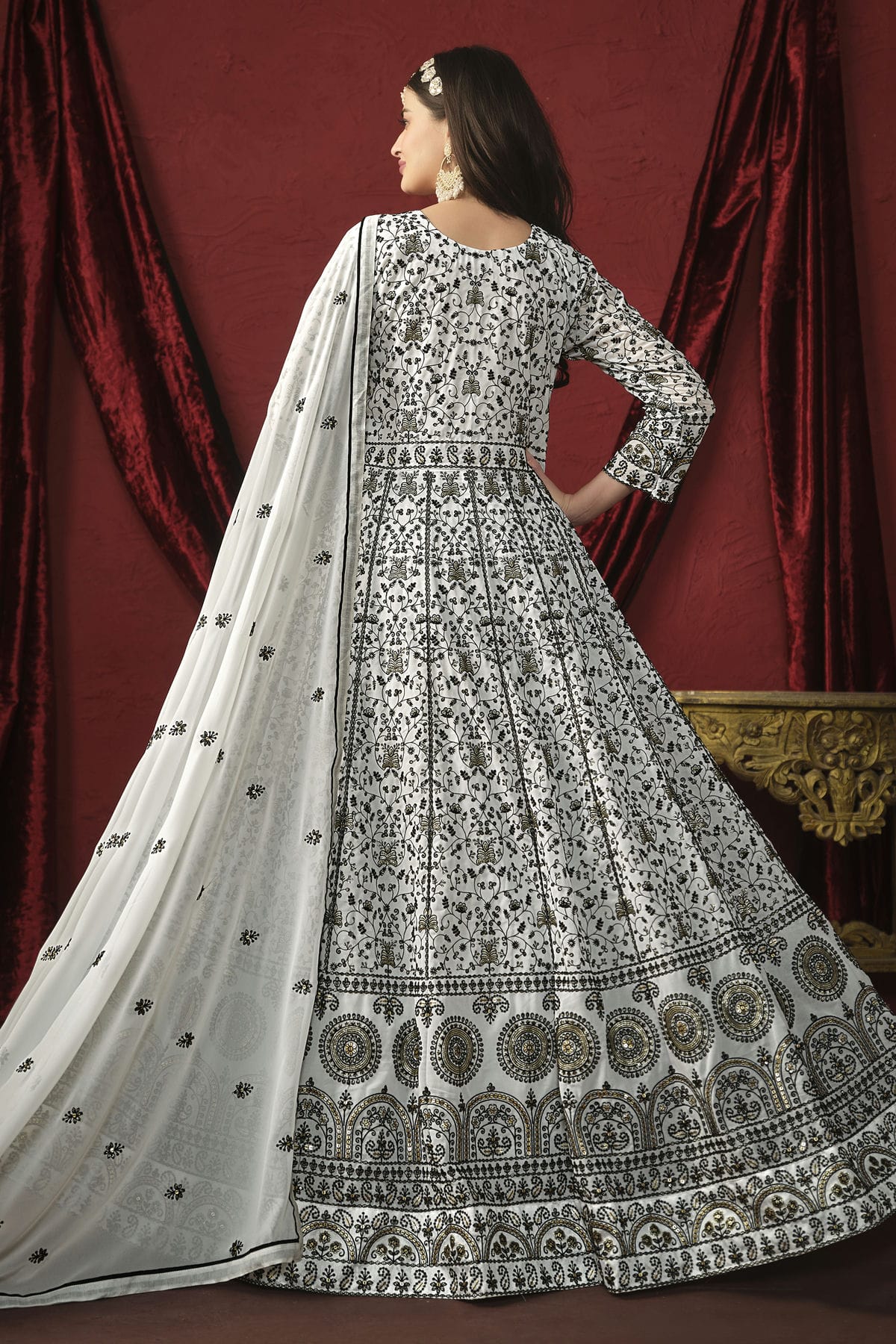 White Colour Anarkali Suit Faux Georgette Semi Stitched