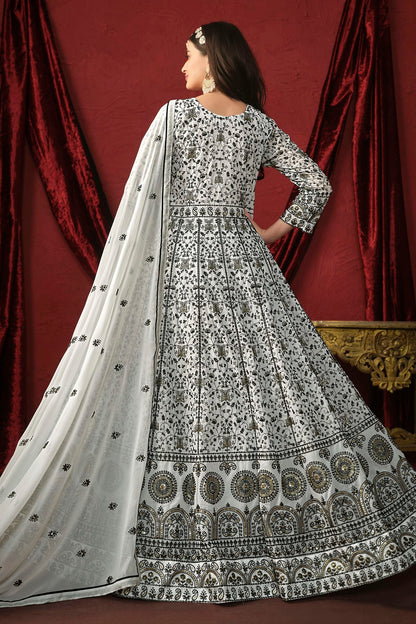 White Colour Anarkali Suit Faux Georgette Semi Stitched