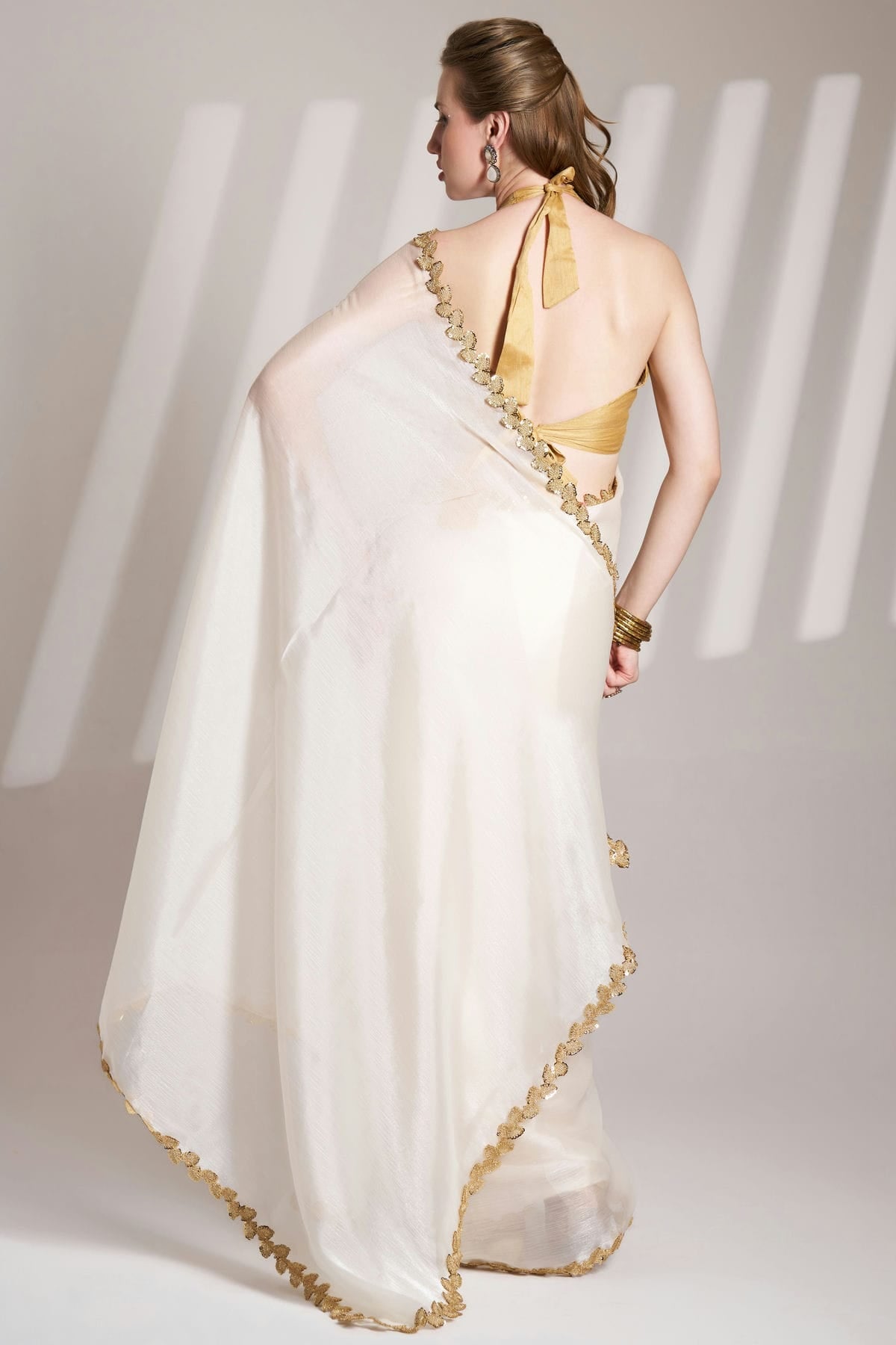 White Colour Burberry Organza Saree VSSD1112720