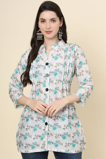 White Colour Cotton Printed Work Readymade Top