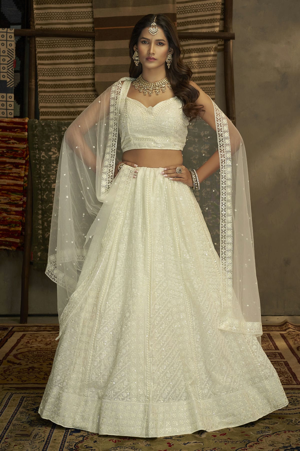 White Colour Embroidery Georgette Lehenga Choli