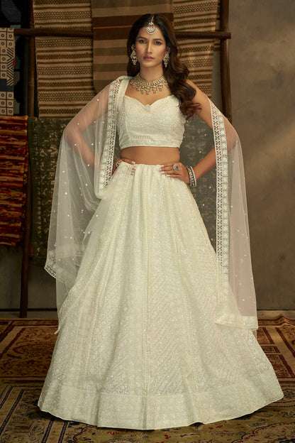 White Colour Embroidery Georgette Lehenga Choli