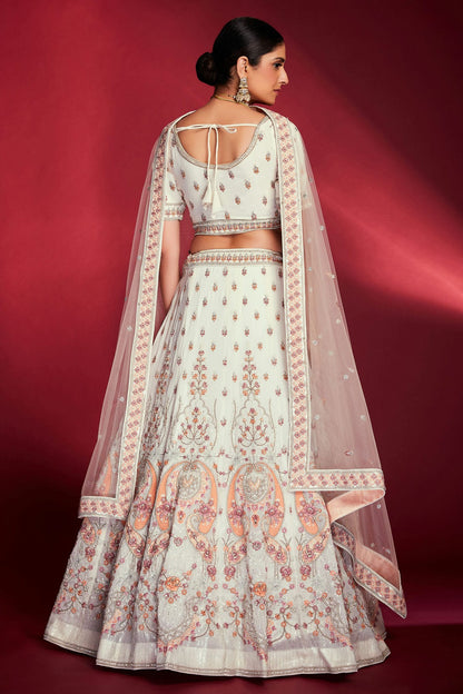 White Colour Embroidery Georgette Lehenga Choli