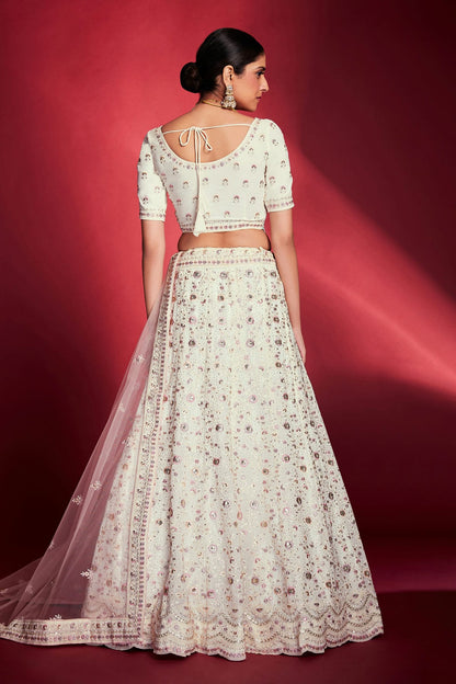 White Colour Embroidery Georgette Lehenga Choli