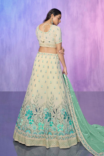 White Colour Embroidery Georgette Lehenga Choli