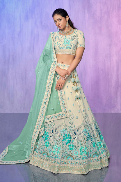 White Colour Embroidery Georgette Lehenga Choli