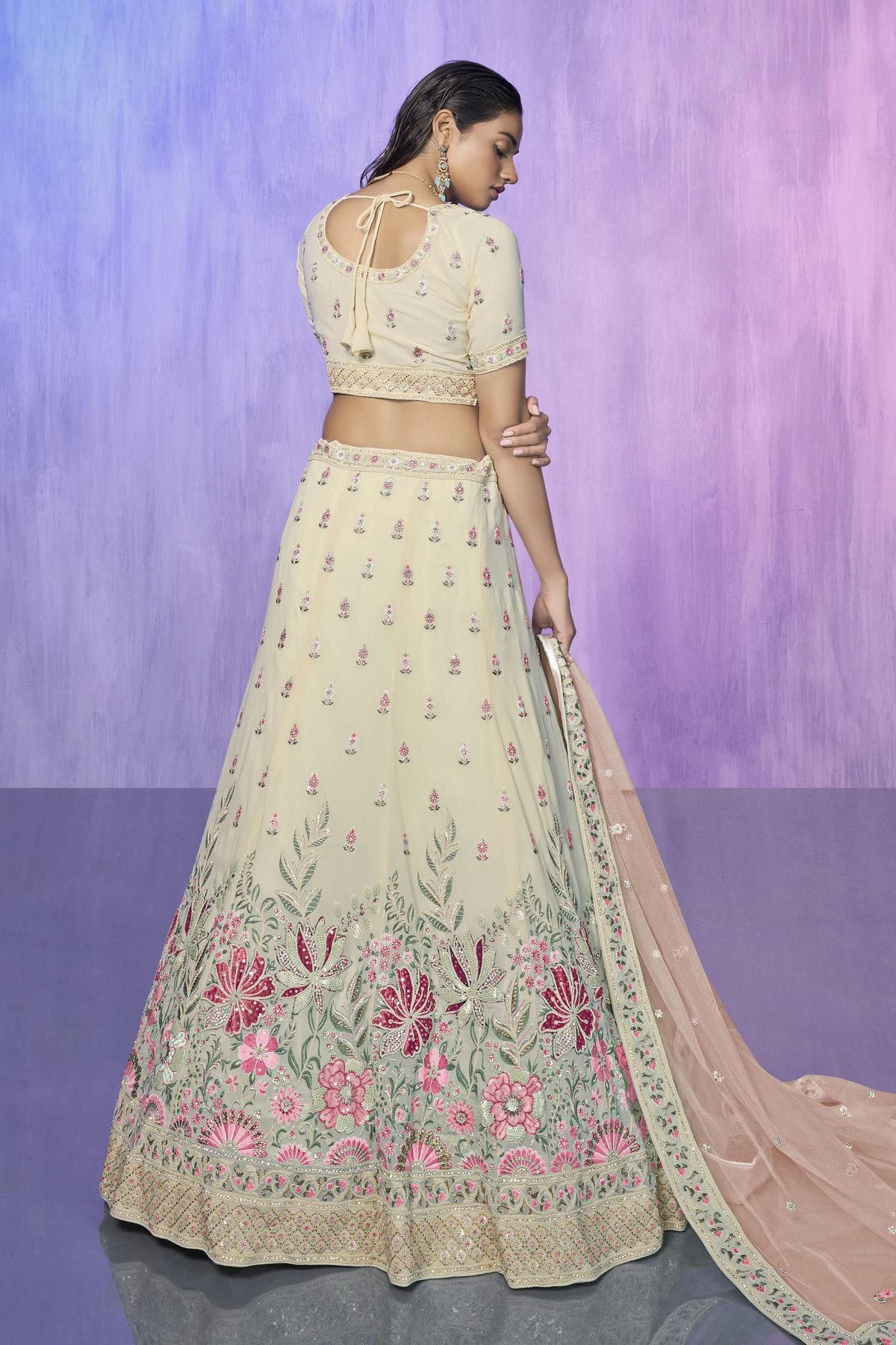 White Colour Embroidery Georgette Lehenga Choli