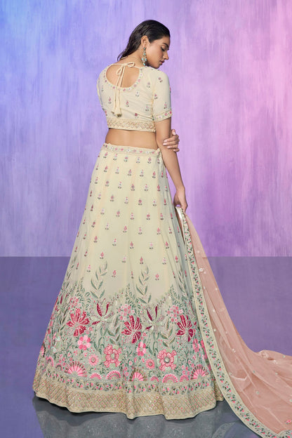 White Colour Embroidery Georgette Lehenga Choli