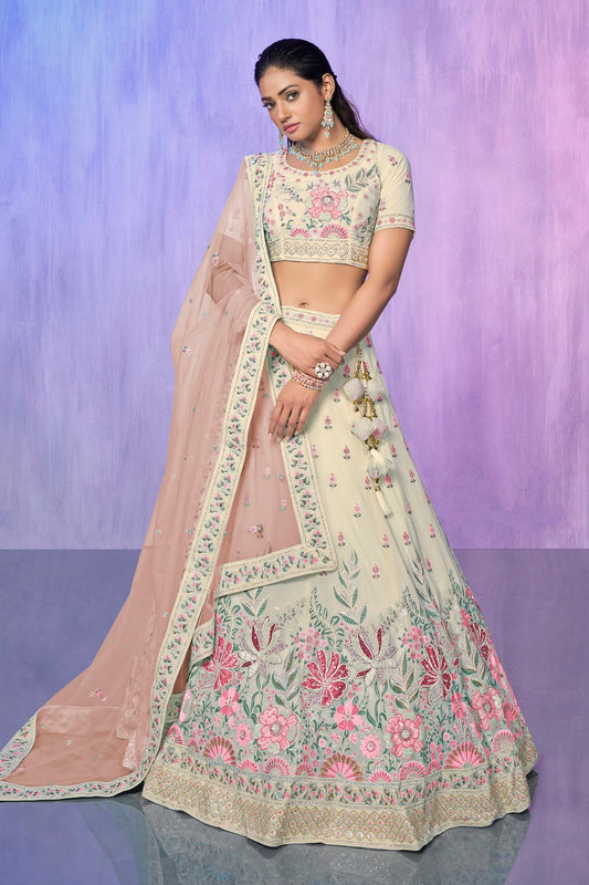 White Colour Embroidery Georgette Lehenga Choli