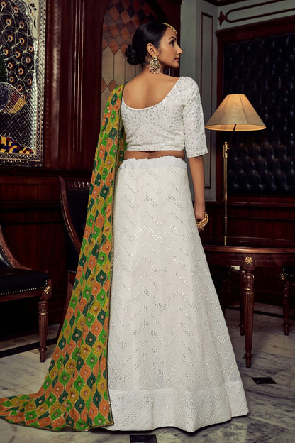 White Colour Embroidery Georgette Lehenga Choli