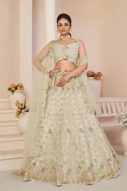 White Colour Embroidery Net Lehenga Choli