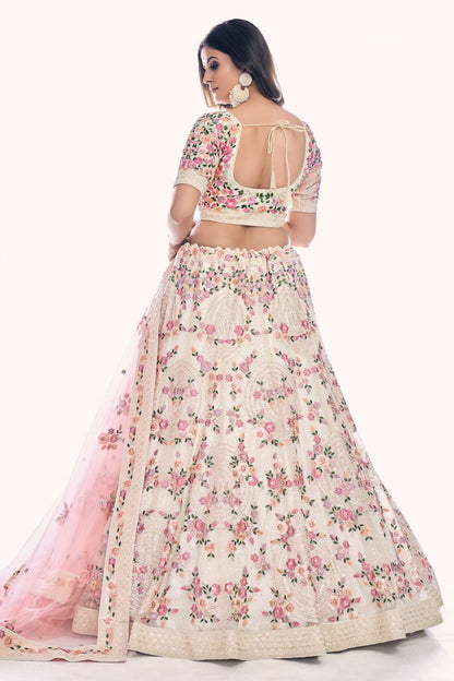 White Colour Embroidery Soft Net Lehenga Choli