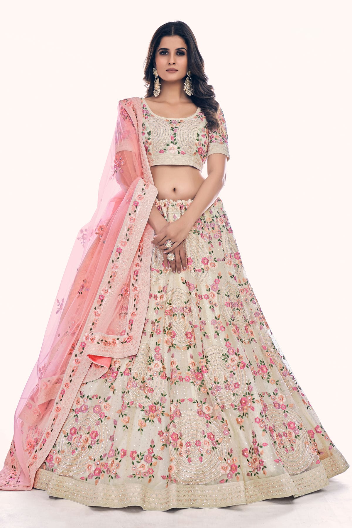 White Colour Embroidery Soft Net Lehenga Choli