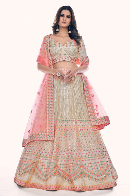 White Colour Embroidery Soft Net Lehenga Choli