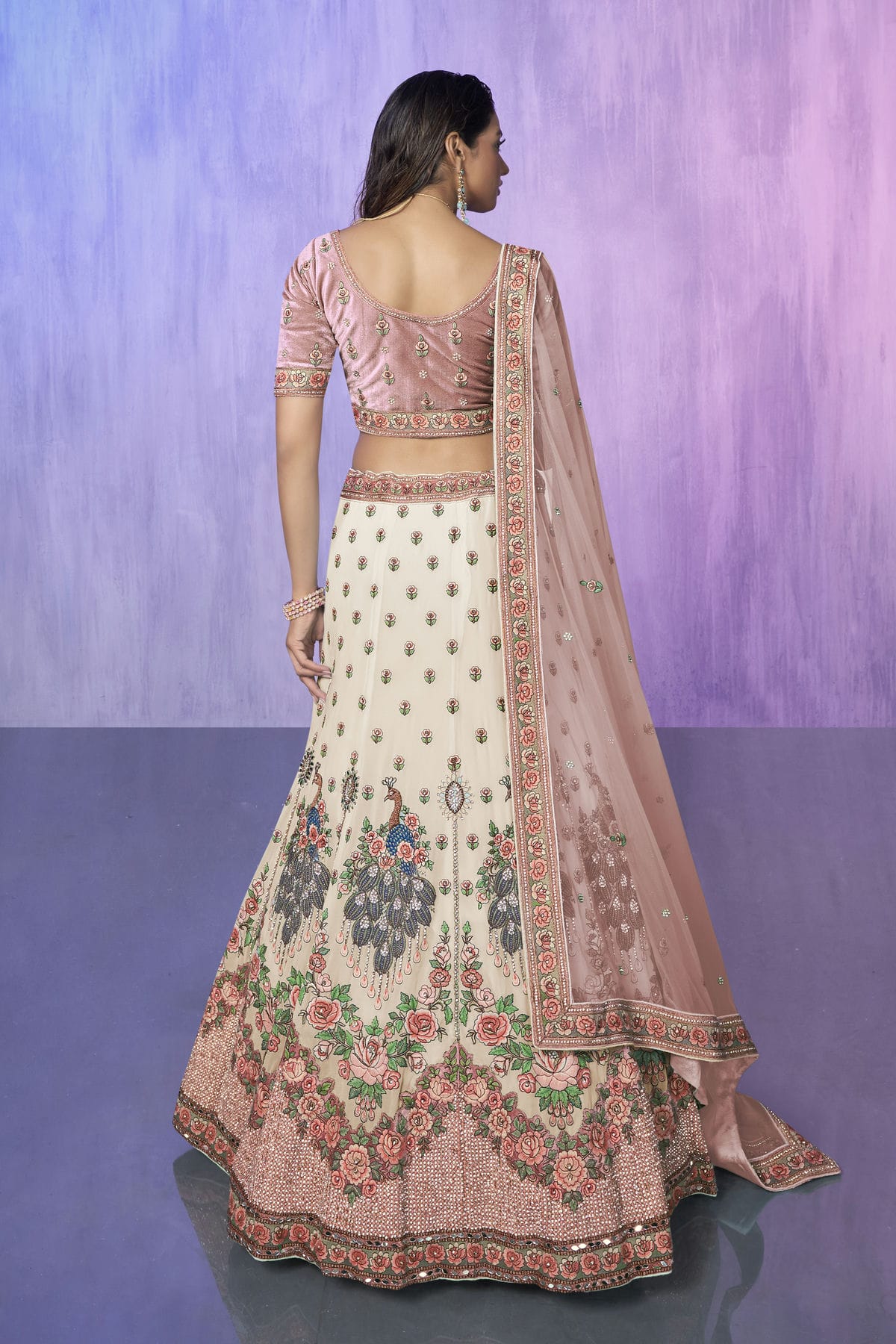 White Colour Embroidery Velvet Lehenga Choli