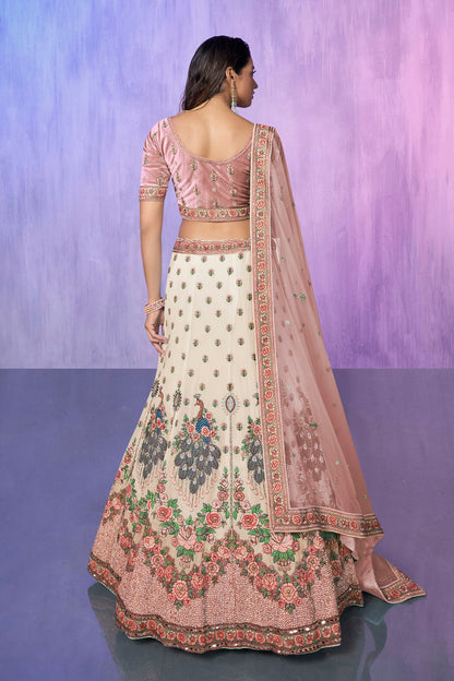 White Colour Embroidery Velvet Lehenga Choli