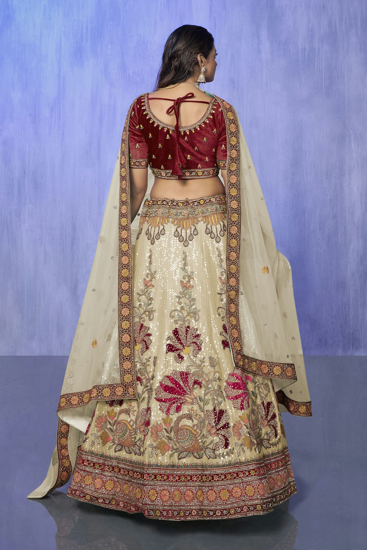 White Colour Embroidery Velvet Lehenga Choli