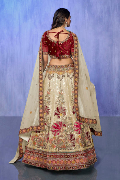 White Colour Embroidery Velvet Lehenga Choli