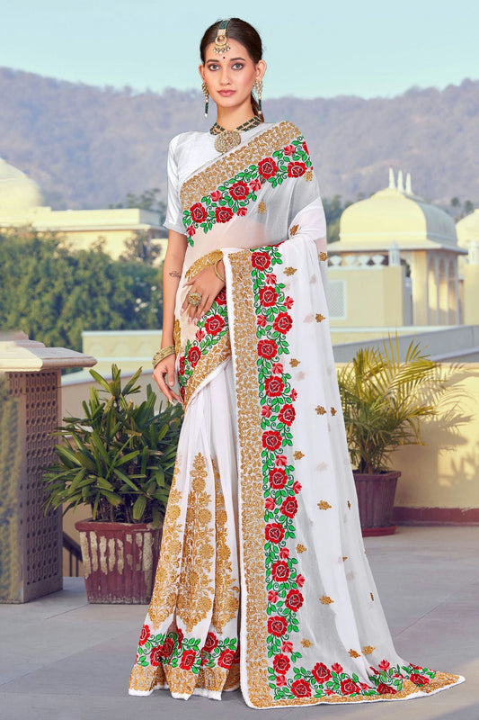 White Colour Georgette Designer Saree