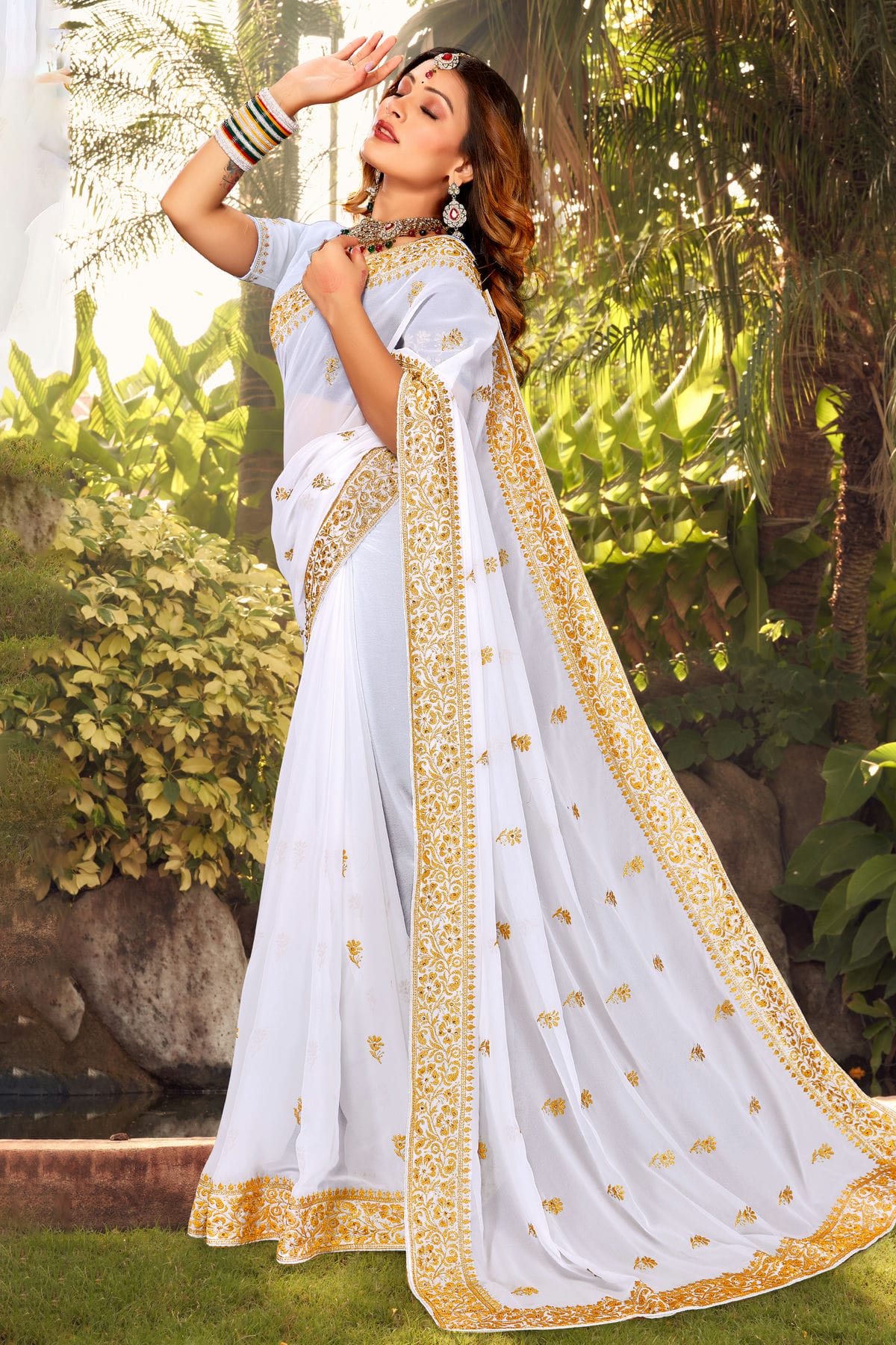 White Colour Georgette Designer Saree