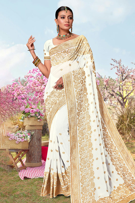 White Colour Georgette Designer Saree