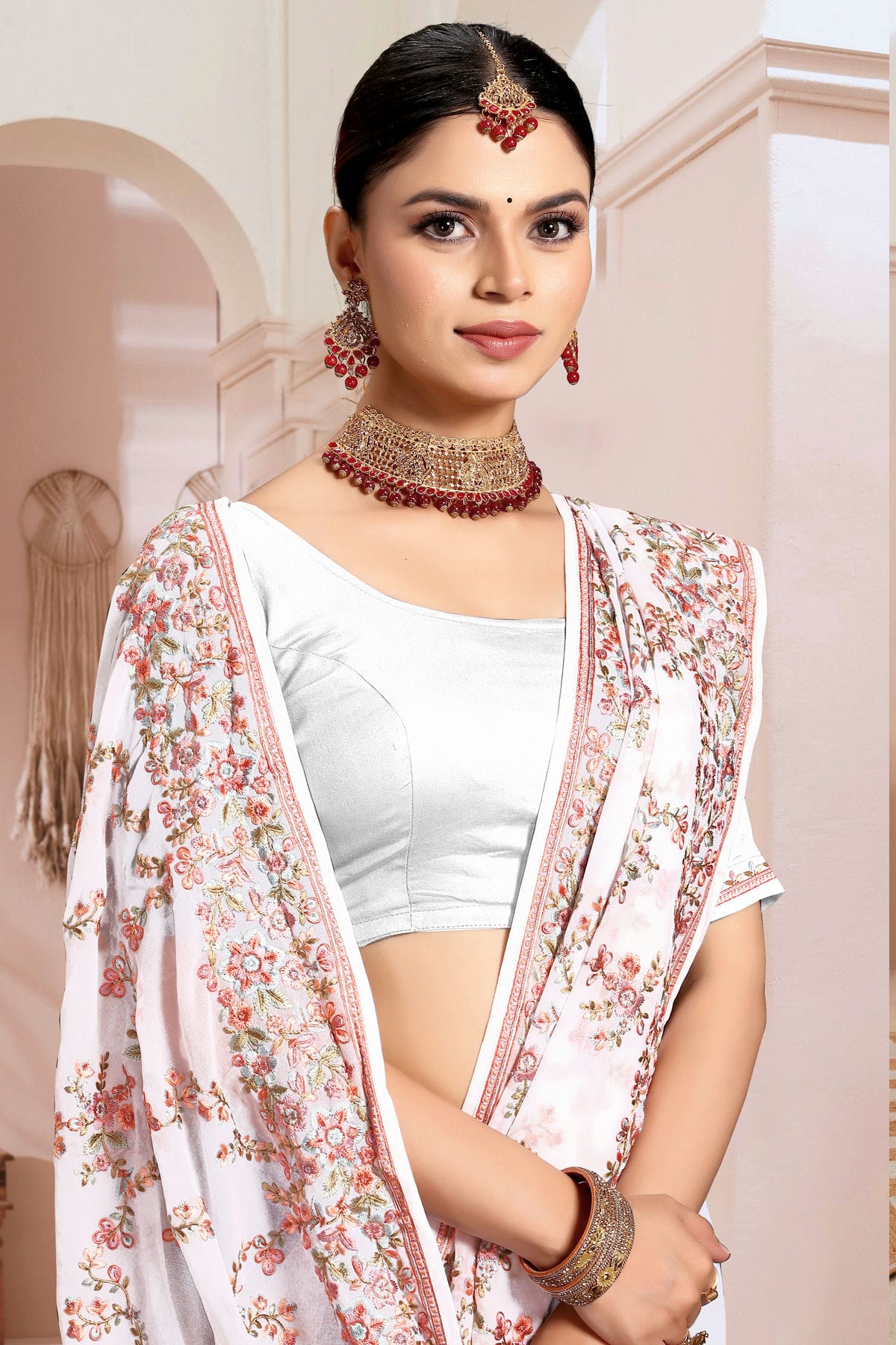 White Colour Georgette Designer Saree